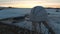 Aerial view of the astronomical observatory in the North Caucasus late in the evening against the background of Mount