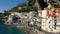 Aerial view of Atrani famous coastal village located on Amalfi Coast, Italy. Small town Atrani on Amalfi Coast in province of