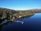 Aerial view of Auchenheglish lodges on the peaceful shores of Loch Lomond, Scotland