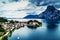 Aerial view of Austrian lake with beautuful mountain landscape