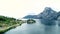 Aerial view of Austrian lake with beautuful mountain landscape