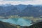 Aerial view Austrian Wolfgangsee from top Schafberg near Sankt Wolfgang