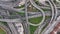 Aerial view of the automobile interchange. Top view on the car junction.