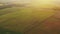 Aerial View Autumn Empty Field Landscape. Top View Of Clean Field In Sunny Evening. Drone View Bird`s Eye View. High