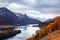 Aerial view on autumn lake Sils in Swiss Alps