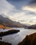 Aerial view on autumn lake Sils in Swiss Alps