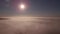 Aerial view of autumn misty landscape at sunrise. Fog covers the hills in morning sunshine. 4K