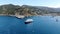 Aerial view of Avalon harbor and Catalina Express Terminal in Santa Catalina Island, USA