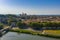 Aerial view of Avignon historical city and Rhone river
