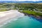 Aerial view of the awarded Narin Beach by Portnoo and Inishkeel Island in County Donegal, Ireland