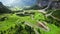 Aerial view of awesome winding road at Passo Gardena, Dolomites