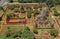 Aerial view of Ayutthaya temple, Wat Ratchaburana, empty during covid, in Phra Nakhon Si Ayutthaya, Historic City in