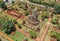 Aerial view of Ayutthaya temple, Wat Ratchaburana, empty during covid, in Phra Nakhon Si Ayutthaya, Historic City in