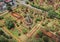 Aerial view of Ayutthaya temple, Wat Ratchaburana, empty during covid, in Phra Nakhon Si Ayutthaya, Historic City in