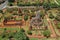 Aerial view of Ayutthaya temple, Wat Ratchaburana, empty during covid, in Phra Nakhon Si Ayutthaya, Historic City in