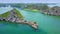 Aerial View Azure Bay with Rocky Islands of Whimsical Shape