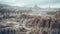 Aerial View Of Badlands Layered Landscapes In Muted Tones