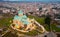 Aerial view of Bagrati Cathedral in Kutaisi on spring dusk