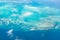 Aerial view of the Bahamas Berry Islands, stunning islands, sand bars and coral reefs with turquoise sea, shot from aeroplane