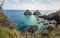 Aerial view of Baia dos Porcos and Morro Dois Irmaos - Fernando de Noronha, Pernambuco, Brazil