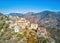 Aerial view on Bairols medieval mountain village, France