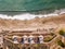 Aerial view of Baker beach next to Golden gate bridge