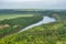 Aerial view of a Bakota Bay, located over flooded Bakota village, part of the National Environmental Park Podilski