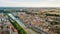 Aerial view of Balaguer with the river Segre, La Noguera, Province of Lleida, Catalonia, Spain