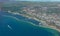 Aerial view of the Baltic Sea town of Sassnitz with the harbor in the foreground.
