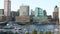 Aerial view of Baltimore`s Inner Harbor. Ferry is Leaving Port. Cityscape in Background, Boats, Ferry and Luxury Yachts in