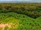 Aerial view on banana plantation bordered wit a Primal Virgin Forest of Manyara National Park Concervation Area in East