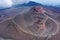 Aerial view of the Barbagallo crater with tourists and hikers on the Etna volcano in Sicily