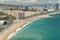 Aerial view of Barcelona, Barceloneta beach and Mediterranean se