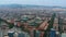 Aerial view of Barcelona city. Panoramic view from drone