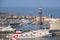 Aerial view of Barcelona city and port with yachts