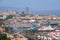 Aerial view of Barcelona city and port with yachts