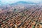 Aerial view of Barcelona cityscape from helicopter