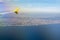 Aerial view of Barcelona with Vueling Airline wing and port