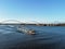 Aerial view of barge on river