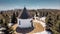 Aerial view of baroque Chapel of the Visitation of Virgin Mary,Kunstat Chapel, located in Eagle Mountains,Czech Republic.Circular