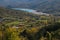 Aerial view of Barrea lake in the autumn season, Abruzzo