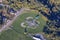 Aerial view of Baseball Fields during a sunny fall season evening.