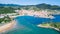 Aerial view of basque fishing town and its coastline