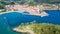 Aerial view of basque fishing town and its coastline