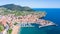 Aerial view of basque fishing town and its coastline