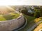 Aerial view of the Bastion of the Vilnius Defensive Wall, restored defensive structures originally built in the 16th century,