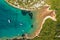 Aerial view of a bay with the boats on the Cres island, Croatia