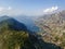 Aerial view of the Bay of Kotor, Boka. Old city of Kotor, fortifications. Tourism and cruise. Montenegro