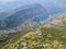 Aerial view of the Bay of Kotor, Boka. Scenic road overlooking the bay of the Kotor fjord. Winding roads to discover Montenegro.