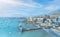 Aerial view of the bay, marina and buildings of Ancon - Lima, Peru; The beach and some exterior buildings in Ancon